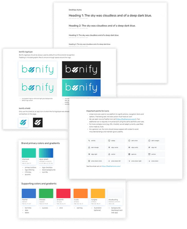 Small excerpt of the visual guidelines taken from the bonify brand book (PDF available on request